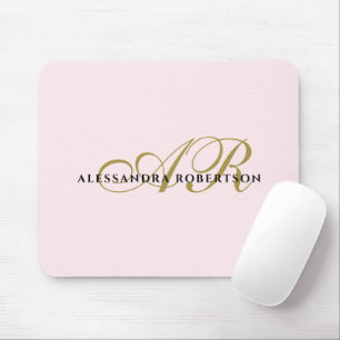 Monogram Name blush pink gold black elegant Mouse Pad