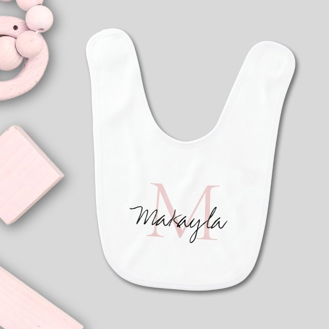 Monogram Name Blush Pink Initial Baby Bib (Creator Uploaded)
