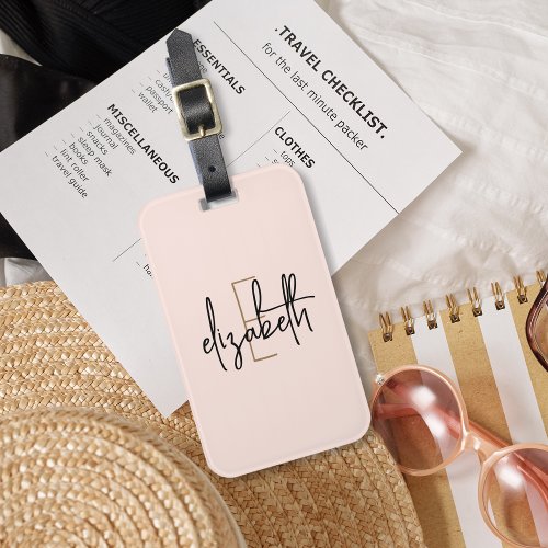 Monogram Name Blush Pink Minimalist Modern Luggage Tag