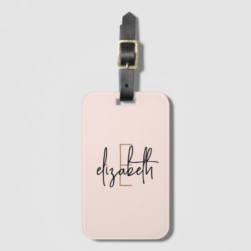 Monogram Name Blush Pink Minimalist Modern Luggage Tag