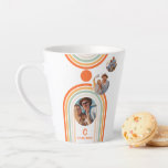 Monogram Name Boho Arch Multi Photo Trendy Girly Latte Mug<br><div class="desc">Monogram Name Boho Arch Multi Photo Trendy Girly Mid Century Latte Mug features a photo collage of three of your favorite photos on a bohemian arch in orange and blue on a white background with your personalized name and monogram in a modern orange script. Personalize by editing the text in...</div>