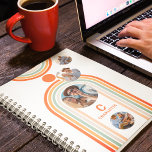 Monogram Name Boho Arch Multi Photo Trendy Girly Notebook<br><div class="desc">Monogram Name Boho Arch Multi Photo Trendy Girly Mid Century Notebooks features a photo collage of four of your favorite photos on a bohemian arch in orange and blue on a white background with your personalized name and monogram in a modern orange script. Personalize by editing the text in the...</div>