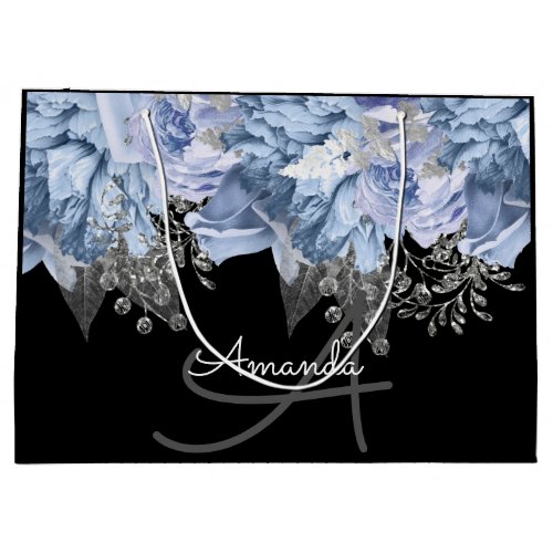 Monogram Name Bridal Favor Wedding Rose BlueFloral Large Gift Bag