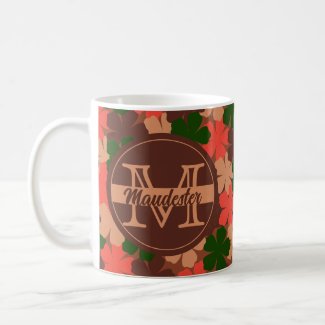 Monogram Name Brown-Pink-Green Floral Pattern