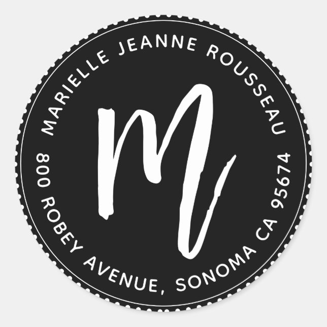 Monogram Name Brush Script Return Address Label (Front)