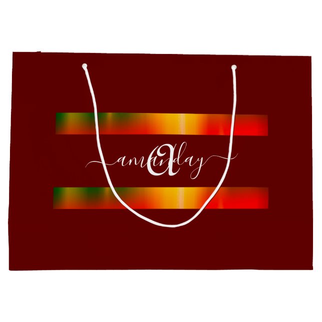 Monogram Name Buegundy  Gold Birthday Holidays Large Gift Bag (Back)