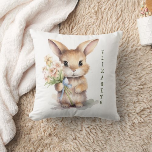Monogram Name Bunny Nursery Baby Gift Throw Pillow