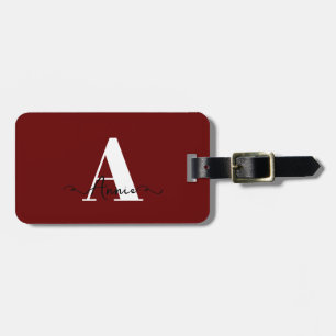 Monogram Name Burgundy Red Gift Favor Custom Luggage Tag