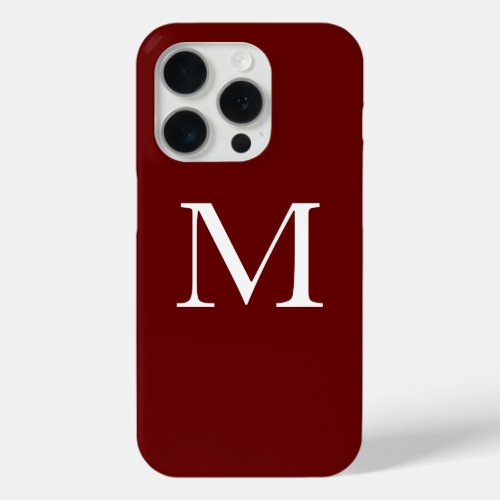Monogram Name Burgundy Red Maroon White Elegant iPhone 15 Pro Case