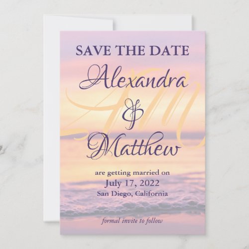 Monogram Name California Beach Sunset Wave Photo Save The Date