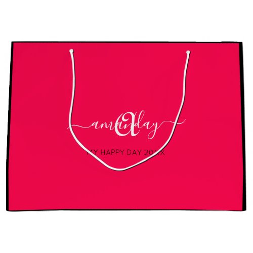 Monogram Name Candy Red Bridal Sweet16th Wedding  Large Gift Bag