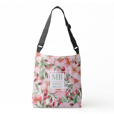 Monogram Name Cherry Blossom Watercolor Floral Crossbody Bag Monogram Name Cherry Blossom Watercolor Floral Crossbody Bag