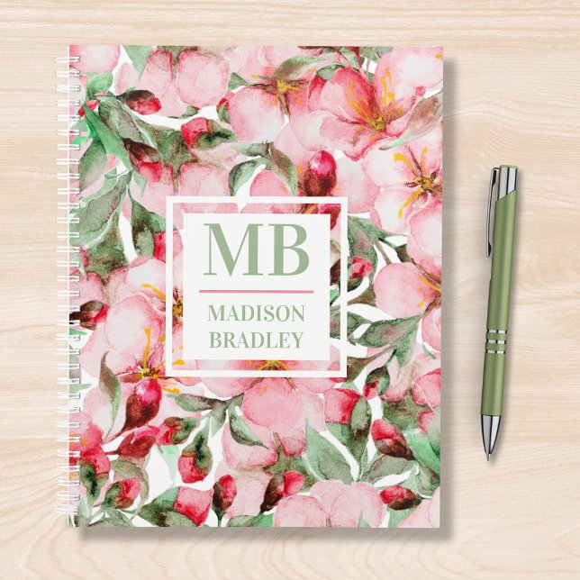 Monogram Name Cherry Blossom Watercolor Floral Planner (Creator Uploaded)