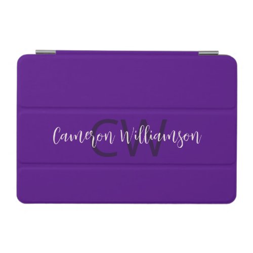 Monogram Name Chic Solid Indigo Purple iPad Mini Cover