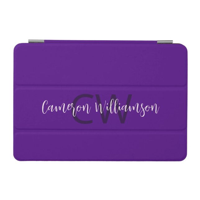 Monogram Name Chic Solid Indigo Purple iPad Mini Cover (Horizontal)