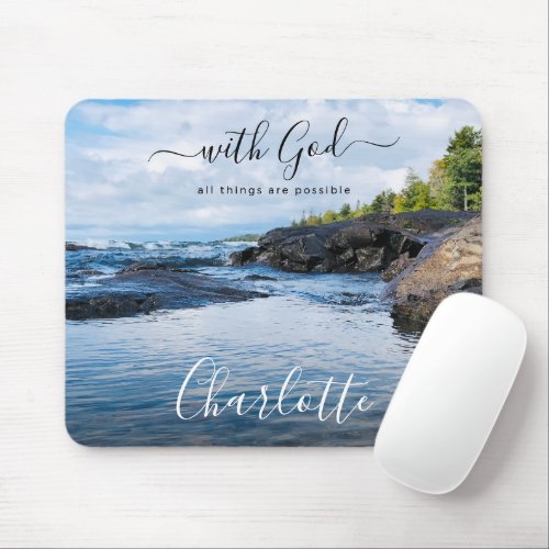 Monogram Name Christian Quote Beach Photo Mouse Pad