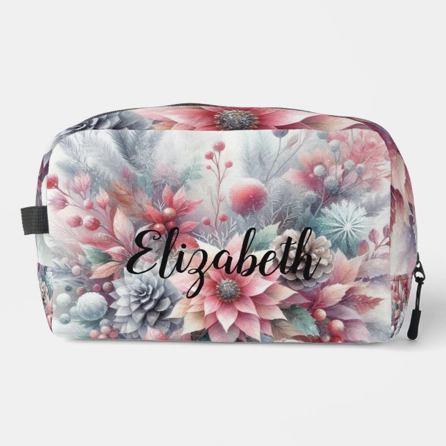 Monogram name Christmas floral pastel watercolor Dopp Kit (Front)