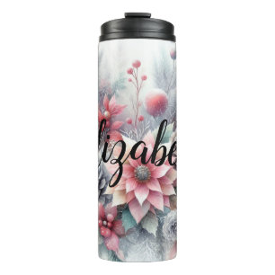 Monogram name Christmas floral pastel watercolor Thermal Tumbler