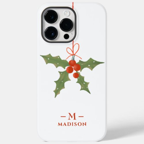Monogram Name Christmas Holly Winter Floral Case_Mate iPhone 14 Pro Max Case