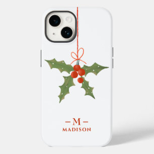 Monogram Name Christmas Holly Winter Floral Case-Mate iPhone 14 Case