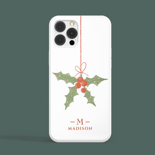 Monogram Name Christmas Holly Winter Floral iPhone 15 Pro Max Case