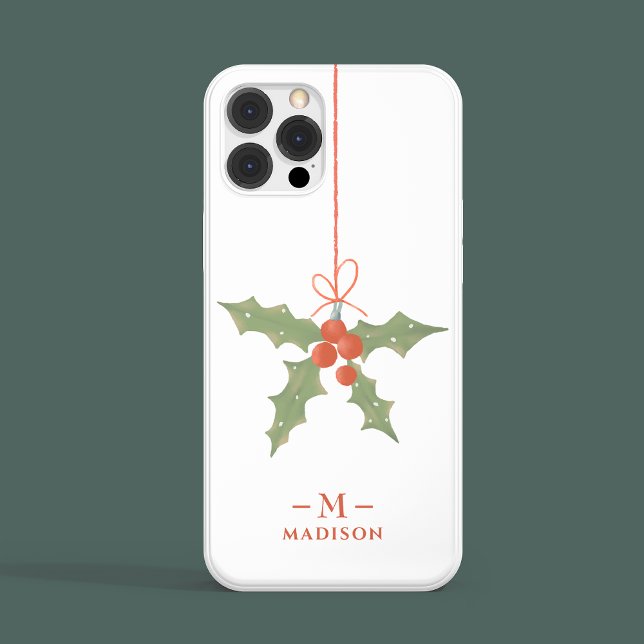Monogram Name Christmas Holly Winter Floral Case-Mate iPhone Case (Creator Uploaded)