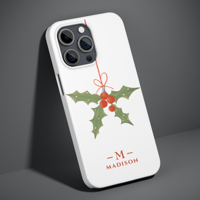 Monogram Name Christmas Holly Winter Floral Case-Mate iPhone Case (Creator Uploaded)