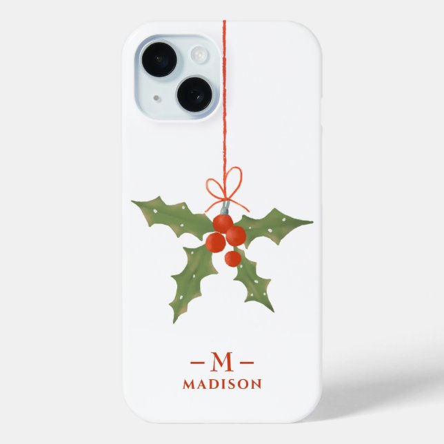Monogram Name Christmas Holly Winter Floral Case-Mate iPhone Case (Back)