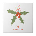 Monogram Name Christmas Holly Winter Floral Ceramic Tile<br><div class="desc">Monogram Name Christmas Holly Winter Floral Decorative Tiles features a holly decoration in red and green with your personalized name and monogram in elegant red script below. Personalize by editing the text in the text boxes provided. Perfect for birthday, Christmas gifts, best friends and more. Designed by ©Evco Studio www.zazzle.com/store/evcostudio...</div>