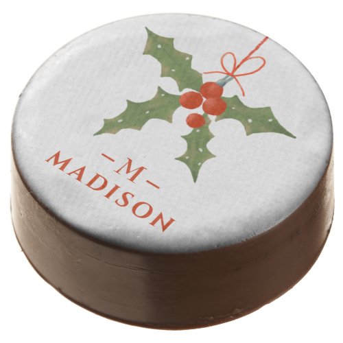 Monogram Name Christmas Holly Winter Floral Chocolate Covered Oreo