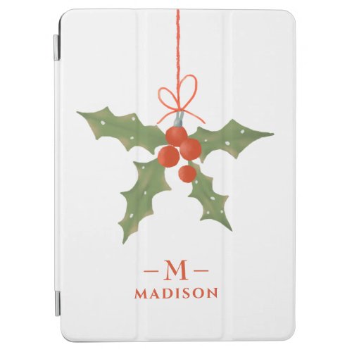 Monogram Name Christmas Holly Winter Floral iPad Air Cover