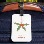 Monogram Name Christmas Holly Winter Floral Luggage Tag<br><div class="desc">Monogram Name Christmas Holly Winter Floral Luggage Tag features a holly decoration in red and green with your personalized name and monogram in elegant red script below. Personalize by editing the text in the text boxes provided. Perfect for birthday,  Christmas,  best friends and more. Designed by ©Evco Studio www.zazzle.com/store/evcostudio</div>