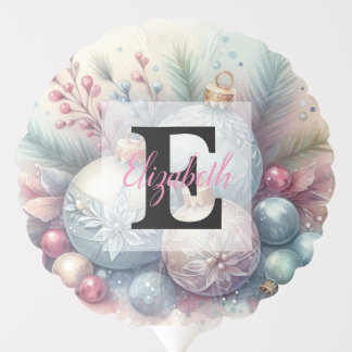 Monogram name Christmas tree ornaments watercolor  Balloon