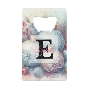 Monogram name Christmas tree ornaments watercolor Credit Card Bottle Opener