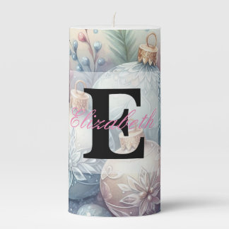 Monogram name Christmas tree ornaments watercolor Pillar Candle