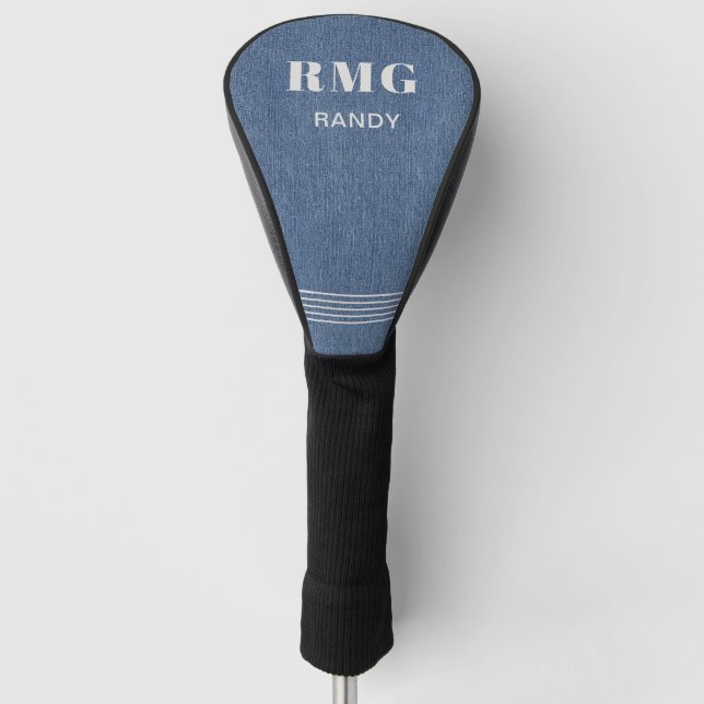 Monogram Name, Classic Blue Jean Denim Print, Golf Head Cover (Front)
