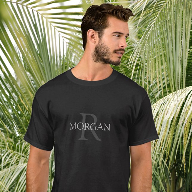 Monogram & Name, Classic Design, Grey Text T-Shirt (Creator Uploaded)