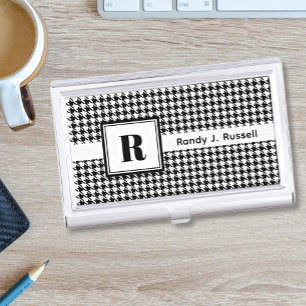 Monogram Name    Classic Houndstooth Check Pattern Business Card Case