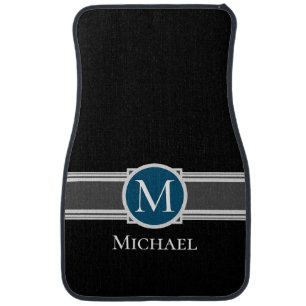 Monogram & Name Classic, White Text, Blue Car Floor Mat