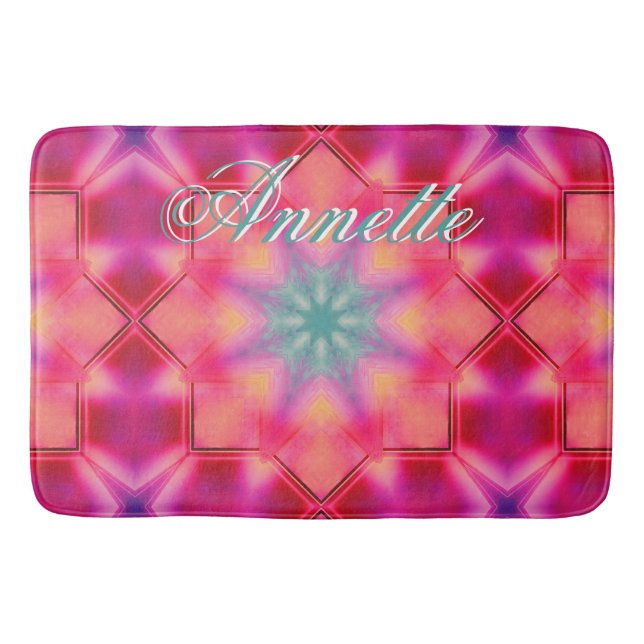 Monogram Name Colorful Blue Star Pattern | Bath Mat (Front)