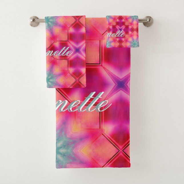 Monogram Name Colorful Blue Star Pattern | Bath Towel Set (Insitu)