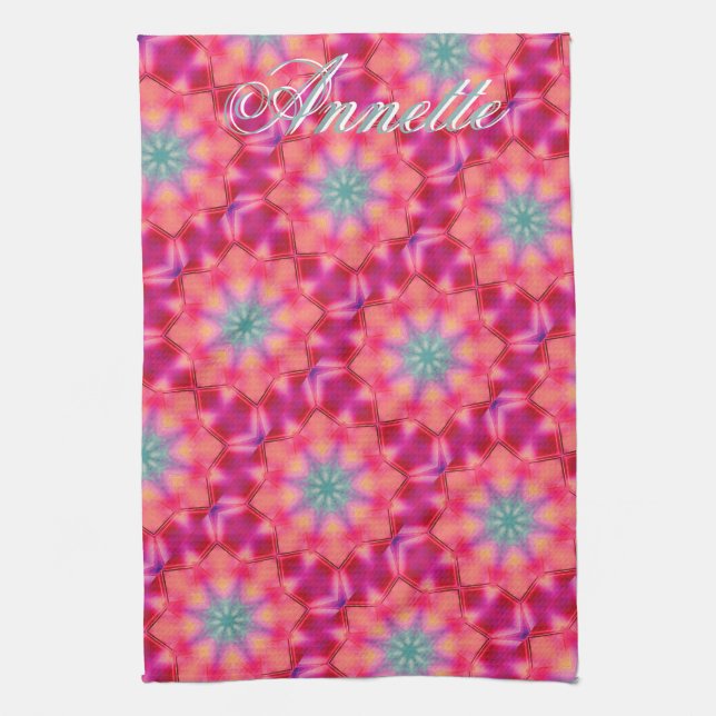 Monogram Name Colorful Blue Star Pattern | Kitchen Towel (Vertical)
