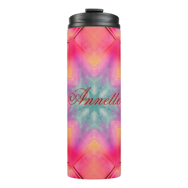 Monogram Name Colorful Blue Star Pattern | Thermal Tumbler (Front)