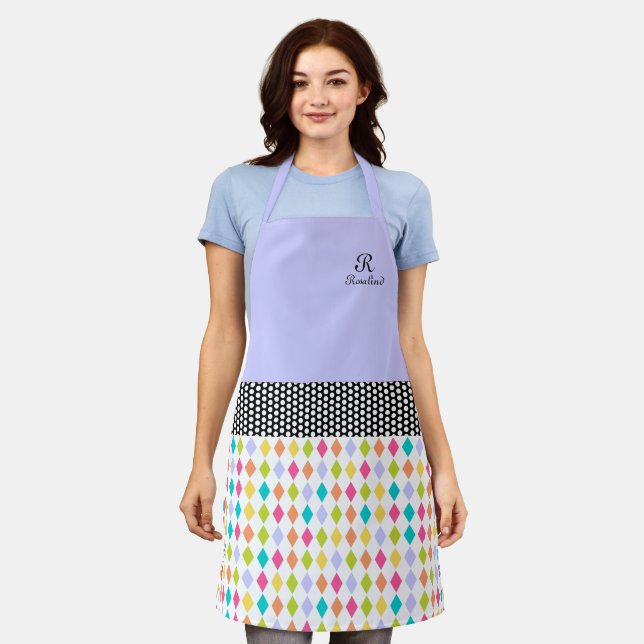 Monogram Name Colorful Diamond Pattern Apron (Worn)