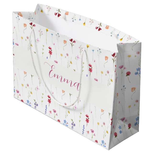 Monogram Name Colorful Garden Wildflower Pattern  Large Gift Bag (Back Angled)