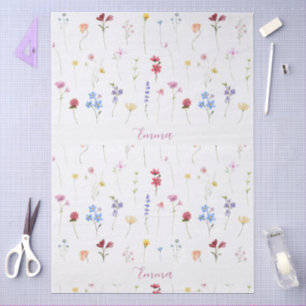 Monogram Name Colorful Garden Wildflower Pattern Tissue Paper