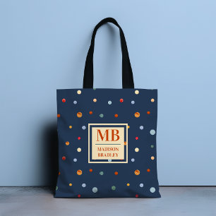Monogram Name Colorful Watercolor Chic Polka Dot Tote Bag