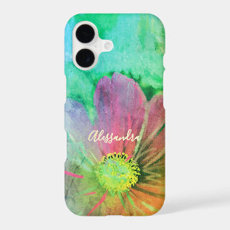 Monogram Name Colorful Watercolor Flower Botanical iPhone 17 Case