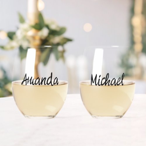 Monogram Name Couples Personalized  Stemless Wine Glass