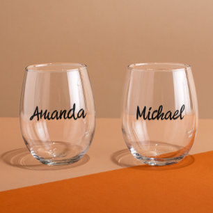 Monogram Name Couples Personalized  Stemless Wine Glass